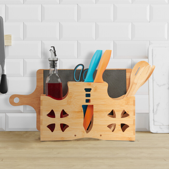 Relaxdays Cutlery Holder with Cutting Board Holder