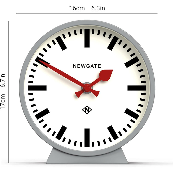 NEWGATE® M Mantel Clock Railway Silent Sweep - 'No Tick' - A modern mantel clock - Small clock - Clocks for living room - Office clock - Desk clock - Mantel clocks - Railway dial - (Grey)