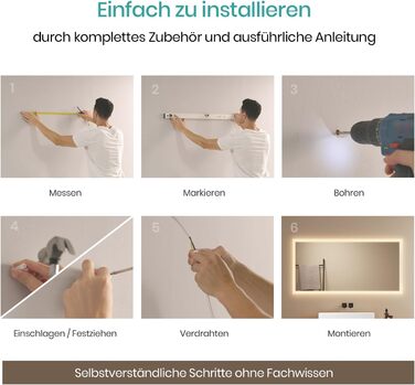 Дзеркало для ванної кімнати EMKE® з підсвічуванням 80x60 см, тепле біле світло 3000K, вимикач, вертикальна/горизонтальна установка, IP44, енергозберігаюче