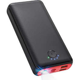 Power Bank JIGA 27000mAh з PD 22,5W та USB-C, з ліхтариком, чорно-червоний, сумісний з iPhone, Samsung, Huawei, iPad
