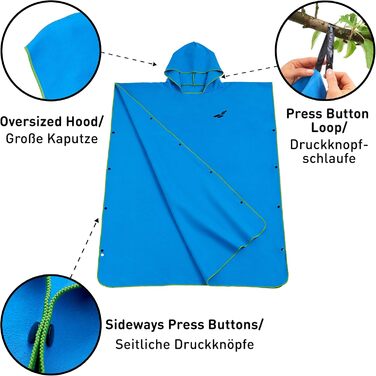 Fit-Flip Strandponcho for Surfers - Poncho Towel Quick-Drying Microfiber - Changing Aid Beach - Surf Ponchos Ultralight - Bathing Poncho for Adults