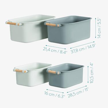 Navaris 4x Storage Box Storage Crate with Wooden Handle - Plastic Box Organizer for Storage - Container Box for Bathroom Kitchen