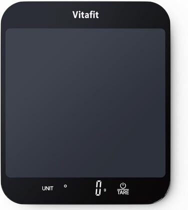 Кухонні ваги Vitafit 15 кг з LED-дисплеєм, цифрова вага для їжі та документів, скло, точність 1 г, чорний