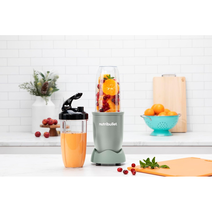 Блендер Nutribullet Pro 900, електричний міксер для смузі, подрібнювач, 900 Вт, 900 мл і 710 мл чаші, матовий нефрит, з аксесуарами