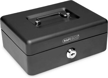 Металева касова скринька Rapesco SB0006B1 з замком, 3 ключами та висувним відділенням, розмір 6, чорна