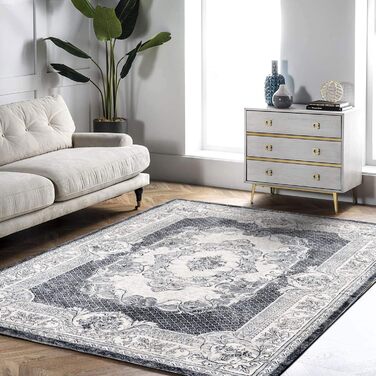 Килимок для вітальні сучасний, короткий ворс, неслизький, пральний, м'який, для вітальні, спальні та їдальні, сіро-білий, 120 x 160 см