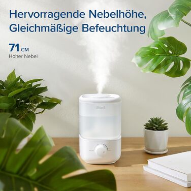 LEVOIT Увлажнитель воздуха Top-Fill до 25 годин, 23dB, 2.5L для спальні, дитячої кімнати, немовлят та рослин, з обертовою на 360° насадкою, автоматичне вимкнення