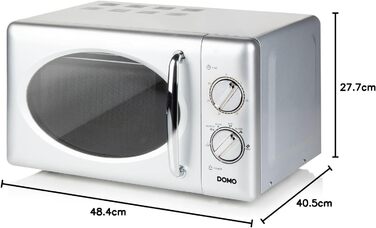 Мікрохвильова піч DOMO DO3125 Retro, 25L, 900W, білий/сріблястий, 6 рівнів потужності, таймер до 30 хв, функція розморожування, звуковий сигнал