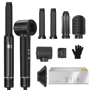 Фен-щітка UKLISS Airstyler 7-in-1 Pro: 7 функцій для створення зачісок, з насадкою-дифузором, автоматична локонова насадка, подарунковий набір для жінок (чорний)