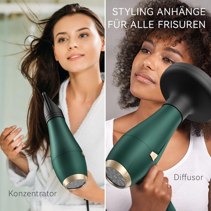 Професійний іонізатор для волосся Föhn: Швидкий фен з іонізацією, 3 режими нагріву, 2 швидкості, насадка-дифузор, 2400W, для дому та салону