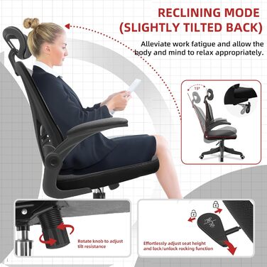 Ергономічне крісло для офісу та геймінгу з регульованою підголівником та підлокітниками, підтримкою попереку, дихаючою спинкою, регулюванням висоти та роликами. Чорний колір.