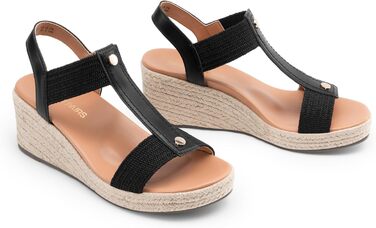 Еспадрильї жіночі DREAM PAIRS на танкетці, чорні, 39 EU - зручні сандалі для пляжу та літа з підтримкою склепіння стопи