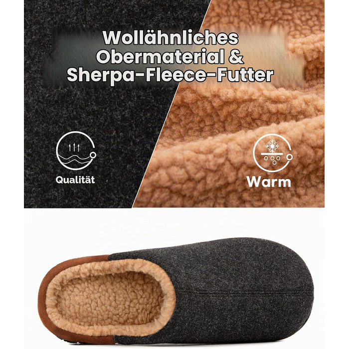 Чоловічі теплі зимові капці LongBay з ефектом пам'яті Memory Foam та підкладкою Sherpa, протиковзка гумова підошва, чорні (розмір 46 EU)