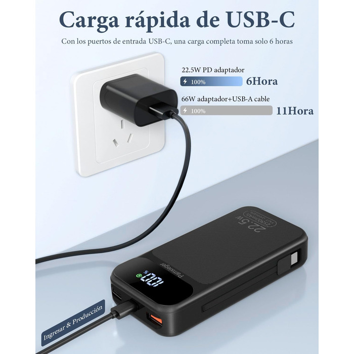 Power Bank 25800 mAh з швидкою зарядкою 22,5W PD3.0 QC4.0, LCD дисплей, USB-C, для смартфонів та планшетів