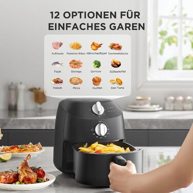 Фритюрниця повітряна Midea 2L, 1150W, без олії, автоматичне вимкнення, легко чистити, BPA-free, чорна