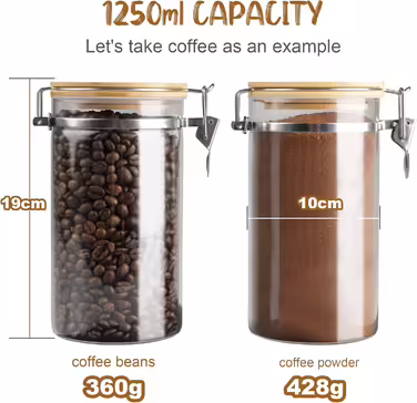LIBWYS Airtight Storage Jars Coffee Containers with Clamp Lids Square Glass Storage Canisters (2pcs)
