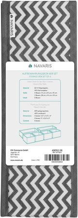 Navaris Storage Boxes Organizer Organization System Fabric Boxes - 12 Pieces in Various Sizes - for Wardrobe and Drawers - Foldable (Gray - White)