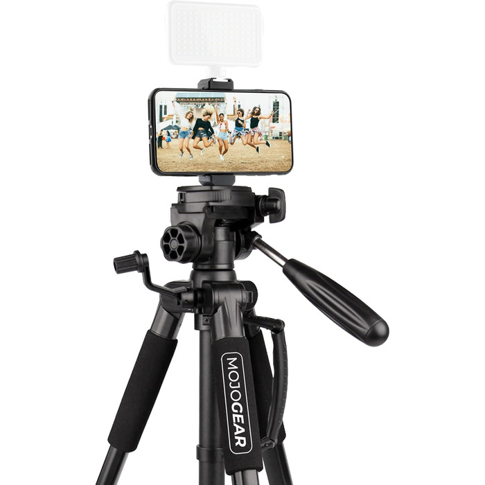 Штатив відео 140 см MOJOGEAR з кріпленням для смартфона - штатив для камери/телефона, трипод з кульковою головкою, алюміній, SAB234