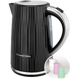 Russell Hobbs Kettle [1.7L 2400W] Eden White, Stainless Steel Accents (Removable Scale Filter, Push-Button Lid Opening, Water Level Indicator, Illuminated Switch, BPA Free) Teapot 27360-70 (Black)