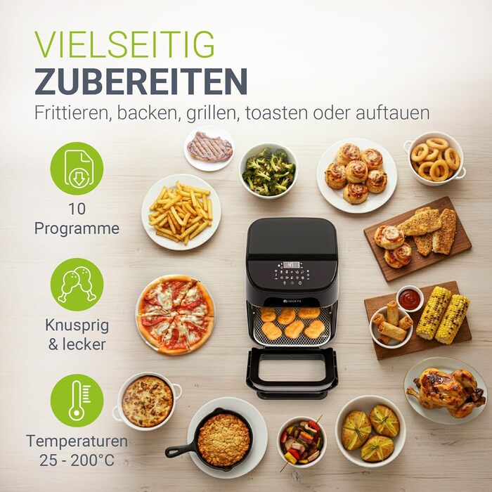 Фритюрниця повітряна Juskys® 12L, чорна, з LCD-дисплеєм, 10 програм, 25—200 °C, з аксесуарами