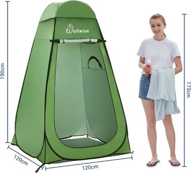 WolfWise Pop-Up Shower Tent with UV Protection - Portable Camping Toilet Tent, Changing Room, Outdoor Privacy Shelter - Green with Floor & Roof