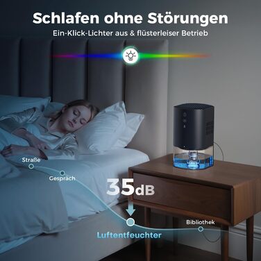 Електричний осушувач повітря AROEVE 990мл з 7-кольоровим підсвічуванням, автоматичним вимкненням та захистом від пролиття - для дому, шафи, ванної кімнати та кухні