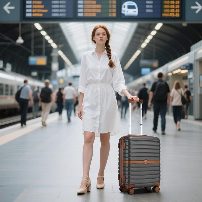 Набір валіз KONO 3 в 1: Trolley, ABS+PC, з коліщатами та кодовим замком (Сірий/Коричневий)