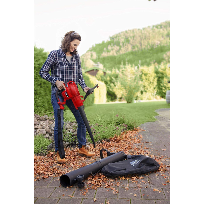 Einhell Electric Leaf Blower GC-EL 3000 E, Wheels, Lightweight, Bag (3.000 W, Suction/Blowing Function, Adjustable Auxiliary Handle, 45 L Collection Bag, Blowing Airflow 300 km/h, Max. Suction Performance 840 m³/h)