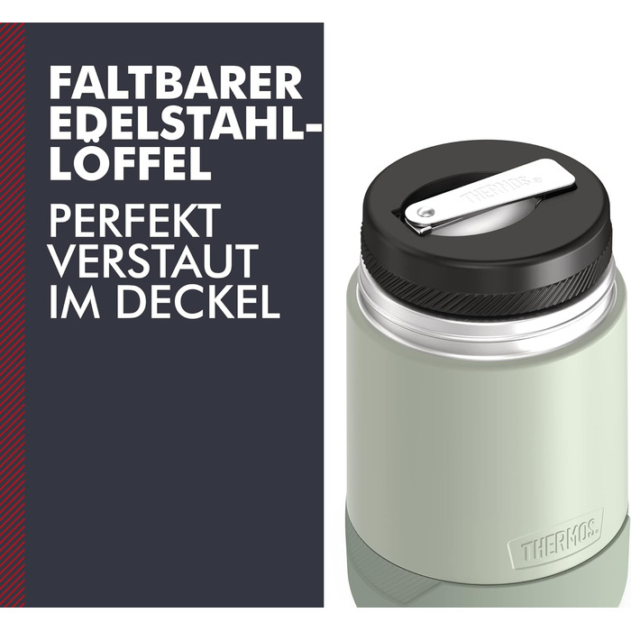 GUARDIAN FOOD JAR 0.50 l, matcha green. Food container for 500 ml, green, stainless steel, with spoon, bonus bowl for muesli, toppings, absolutely leak-proof, leak-proof 500 ml with spoon Matcha Green Mat.