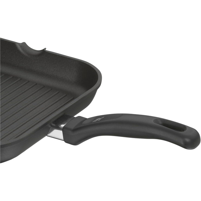 Сковорода гриль WMF 27x27 см з носиком, алюмінієва, для стейків, з рифленою поверхнею, з пластиковою ручкою (не для індукції)