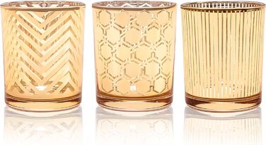 Toptime Tealight Holders, 12 Pieces, Glass Candle Holders for Table Decoration, Romantic Vintage Tealight Glasses with Embossed Dot Pattern, Small Tealight Glass for Wedding, Birthday, Christmas (Gold)