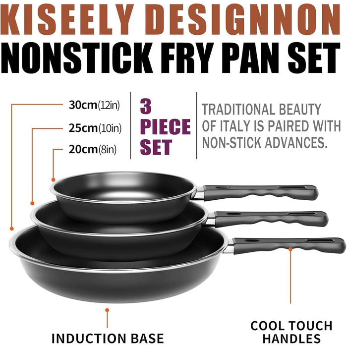 Набір сковорідок Pfannenset: 20см, 25см, 30см. 3 шт. Антипригарне покриття, для всіх плит, включно з індукцією. Без PFAS