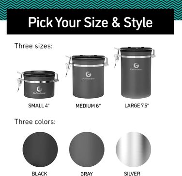 Кавова банка Coffee Gator з CO2 клапаном та дозатором, сірий колір, великий розмір