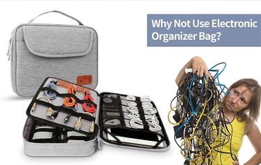Органайзер для кабелів - сумка-організатор для аксесуарів електроніки, чохол для подорожей (28.5 x 23 x 6 см), сірий