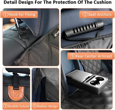KYG Pet Seat Cover - Waterproof, Non-Slip, Scratch-Resistant Back Seat Cover for Dogs & Kids - Includes Seat Belt for Dogs - Fits Most Cars, Trucks & SUVs - 135x56x45cm, Removable