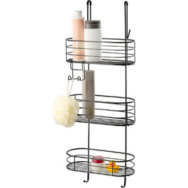 Bremermann Shower Shelf, 3 Tiers, for Hanging, with Removable Hook and Four Fixed Hooks, Black