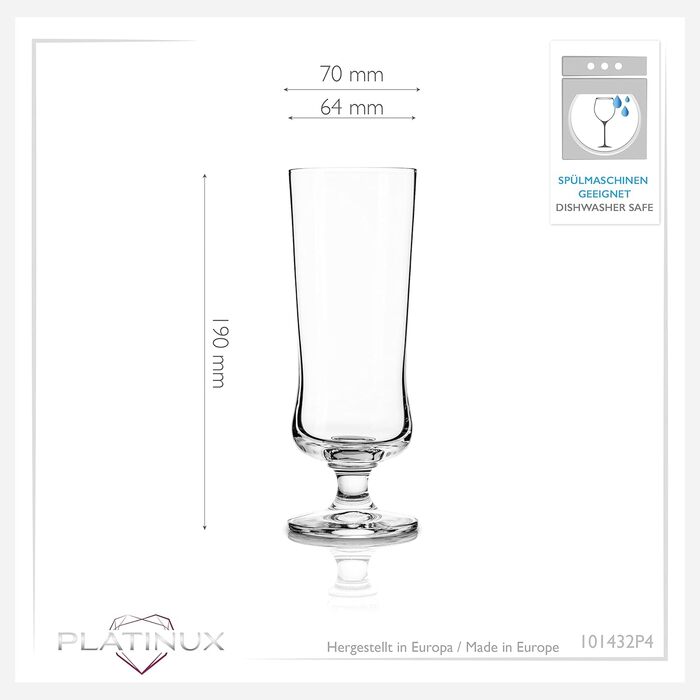 Набір келихів для коктейлів PLATINUX Elegante Crystalline 300 мл, 4 шт. для лонг дринків, кави та коктейлів