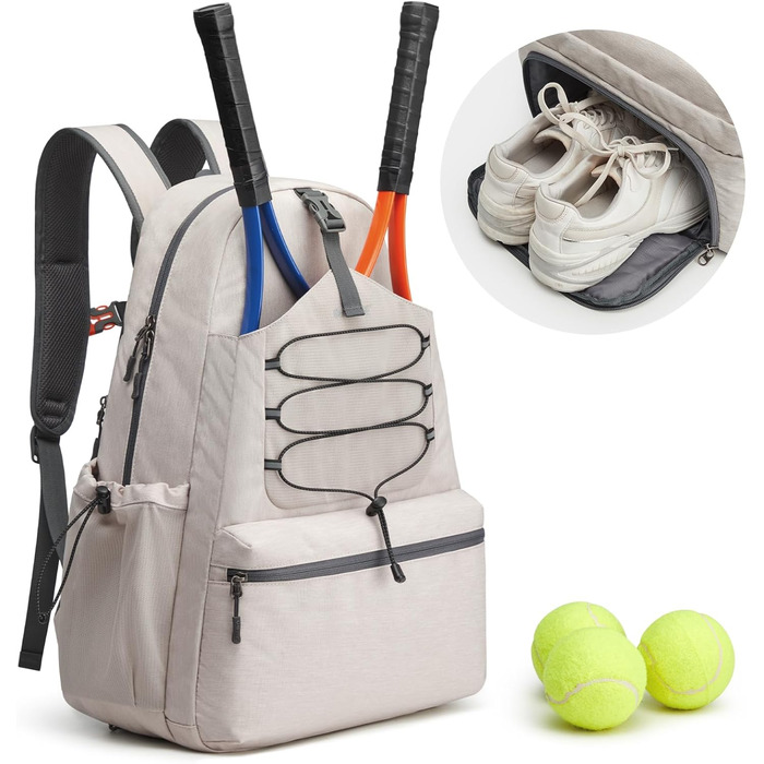 G4Free Tennis Bag Backpack - Large Capacity Sports Bag with Shoe Compartment for Men & Women (Ivory)