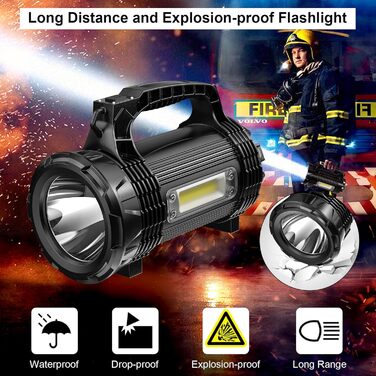 ERAY LED ліхтарик 11000 лм, ручний прожектор, акумулятор 9600mAh, 6 режимів, IPX4 водонепроникний, Power Bank, потужний ліхтар для кемпінгу, туризму, надзвичайних ситуацій, активного відпочинку (8 режимів - 3000 лм)