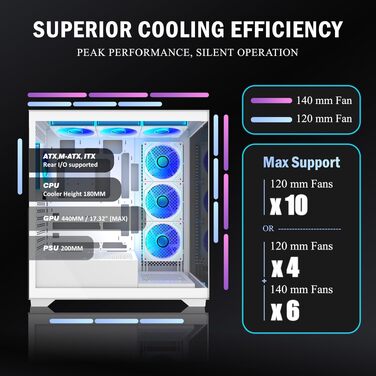 Ігровий корпус для ПК ANSAITE ATX Mid-Tower, 6 ARGB PWM вентиляторів, панорамне загартоване скло, підтримка радіатора 360мм, USB Type-C, Чорний