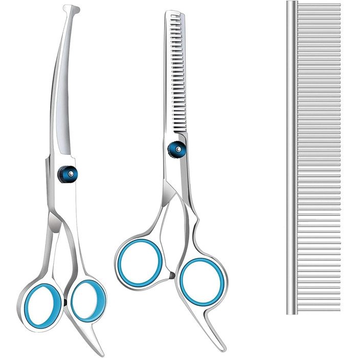 Професійні ножиці для грумінгу собак та котів: титанові, з округлими безпечними кінцями, розріджуючі та прямі ножиці з гребінцем (чорний)