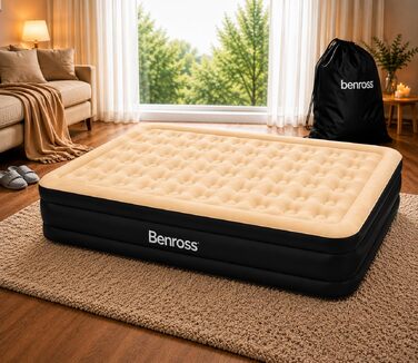 Повітряний матрац Avenli Benross 88080 з вбудованим насосом, вініловий, двоповерховий, розмір Queen, бежевий