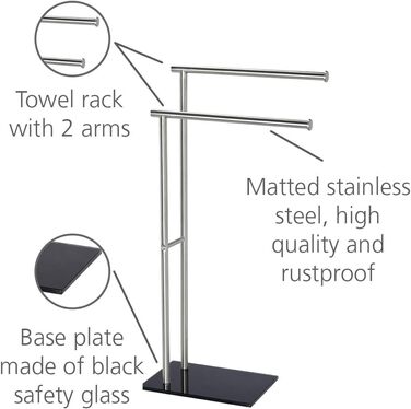 Підставка для рушників WENKO Lima, підлого типу, з полицями, з нержавіючої сталі, 41 x 79 x 20 см, срібно-чорний матовий