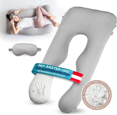 mimi kalu® Side Sleeper Pillow with Memory Foam [Shape-Retaining] including 100% Soft-Cotton Cover and Sleep Mask | Pregnancy Pillow for Sleeping | Pillow | Nursing Pillow | Snuggle Pillow | Comfort Pillow 130 x 70 Platinum Gray 1