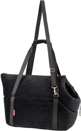 Сумка-переноска для собак та котів | Сумка на плече для тварин з гумкою та карабіном | до 15 кг | Матеріал: штучний замш (Velvet) | Розмір: L | Чорний колір, 42 x 29 x 33 см