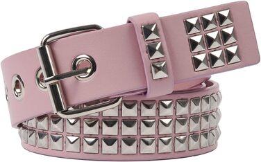 Пряжка з шипами для жінок та чоловіків - Металевий панк-рок ремінь з яскравими пірамідними шипами (Рожевий)