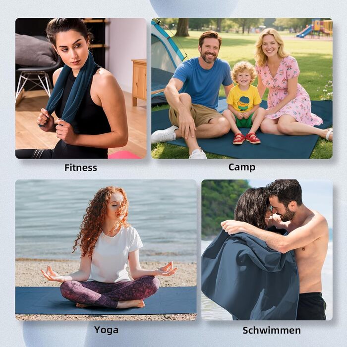 Набір з 3 рушників з мікрофібри: великий (180х80 см) та 2 маленькі (80х40 см). Швидковисихаючі рушники з мікрофібри для спорту, пляжу, басейну та подорожей (темно-синій)