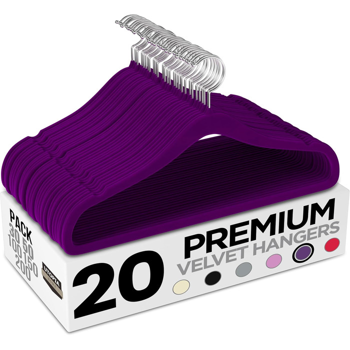 Плечики для одягу Utopia Home з оксамиту - антиковзкі, міцні, для курток та светрів (50 шт.) - фіолетовий
