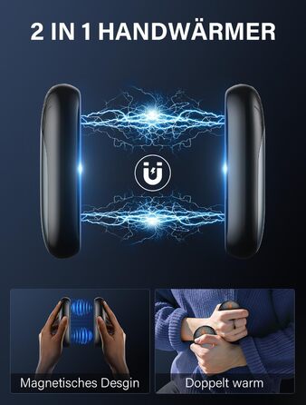 Електричні грілки для рук 2 шт. - Ultraleicht, перезаряджаються, портативні, 3 режими нагріву, до 24 годин, багаторазові USB грілки для рук для активного відпочинку взимку (сірий)