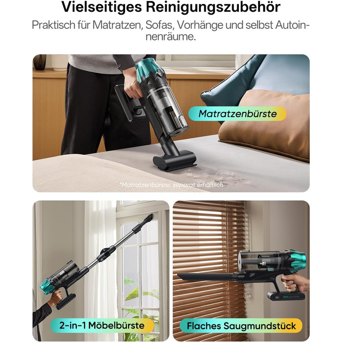 Бездротовий пилосос Vexilar V15Max з функцією миття підлоги, 60KPa/600W/60хв, гнучкий шланг, док-станція, GreenEye, насадка для твердих підлог та шерсті тварин, об'єм 1,5л, для килимів та шерсті тварин, колір: блакитний